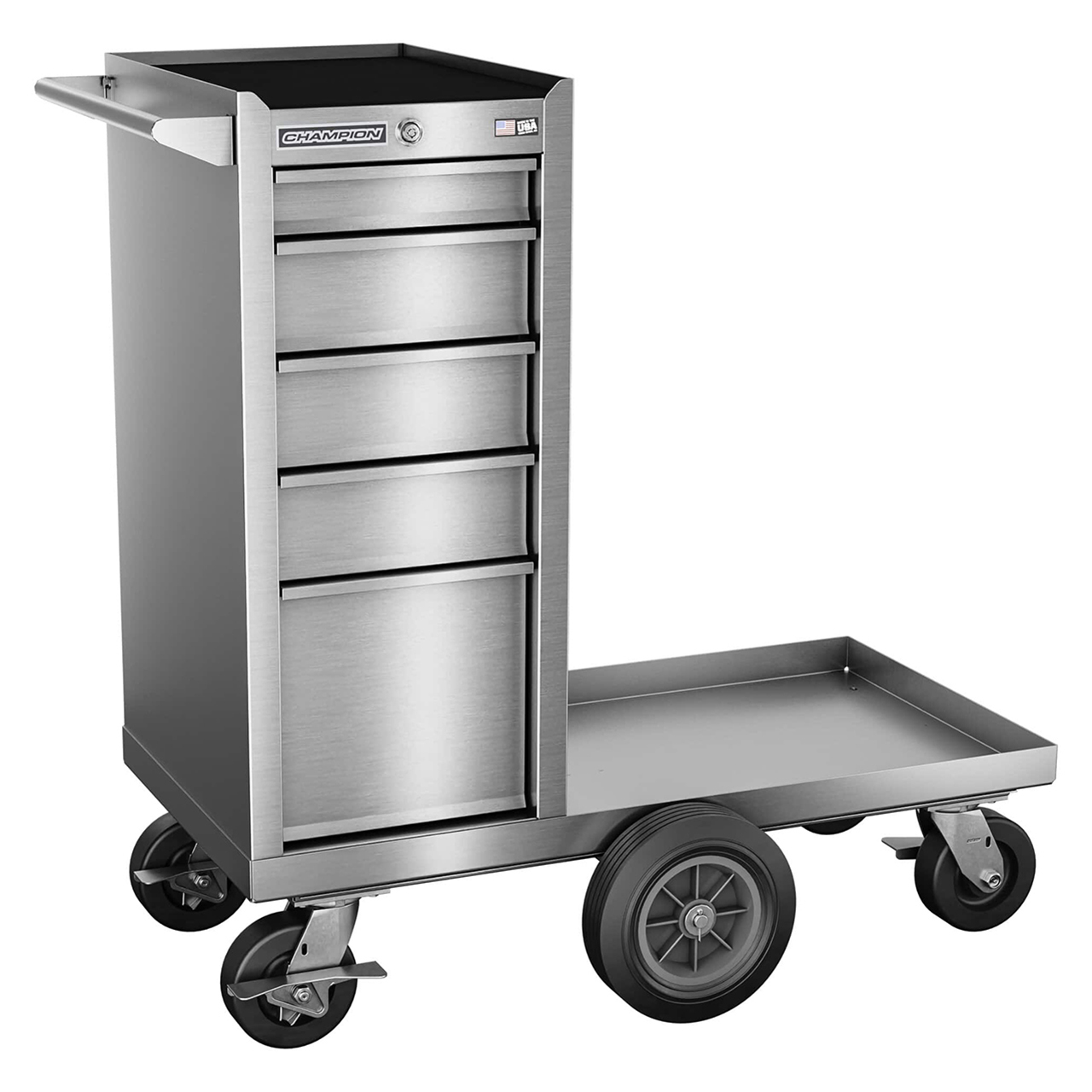 Champion Tool Storage FMPSA1505LMC | 15" Width x 45" Height x 20" Depth 5 Drawer Brushed Coated Stainless Steel Wheeled Tool Cabinet with Maintenance Cart - Stainless