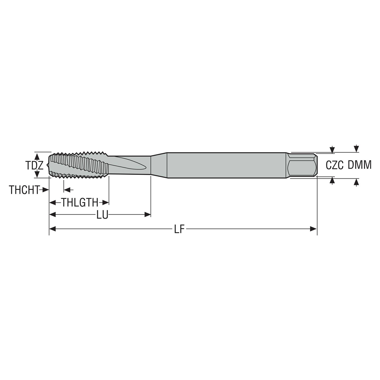 Seco Tools 10001106 | MTH-M4X0.70ISO6HX-BC-S001 M4 Thread Size x 0.162" Diameter x 0.177" Shank x 2.545" OAL 10 Degree Helix Angle 3 Flute Uncoated HSS-E-PM Spiral Flute Tap