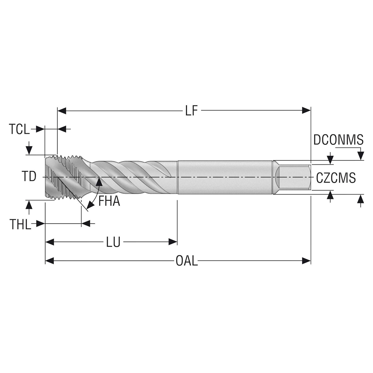 Seco Tools 10139087 | T34-R45H21C09-1/2-14-12R G1/2-14 Thread Size x 0.825" Diameter x 0.630" Shank x 4.921" OAL 4 Flute TiAIN+WC/C Coated HSS-E-PM British Standard Pipe Tap