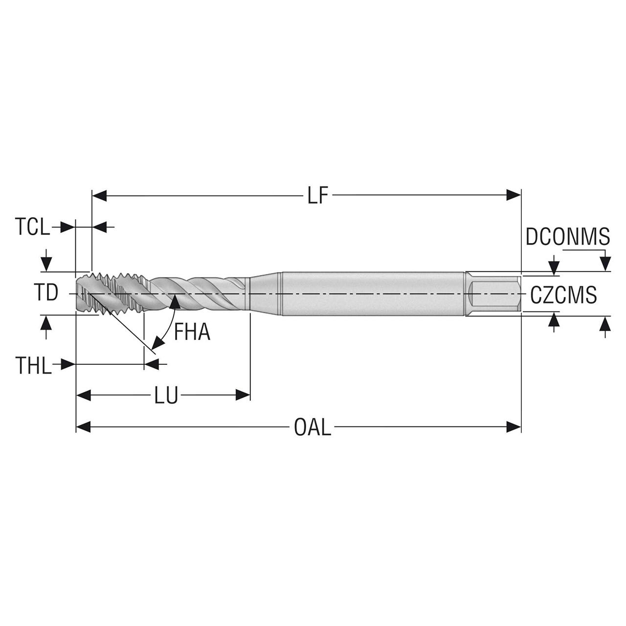 Seco Tools 10139151 | T32-R40N02C03-10X1-63R MF10X1.0 Thread Size x 0.394" Diameter x 0.394" Shank x 3.543" OAL 40 Degree Helix Angle 3 Flute TiAIN+TiN Coated HSS-E Spiral Flute Tap