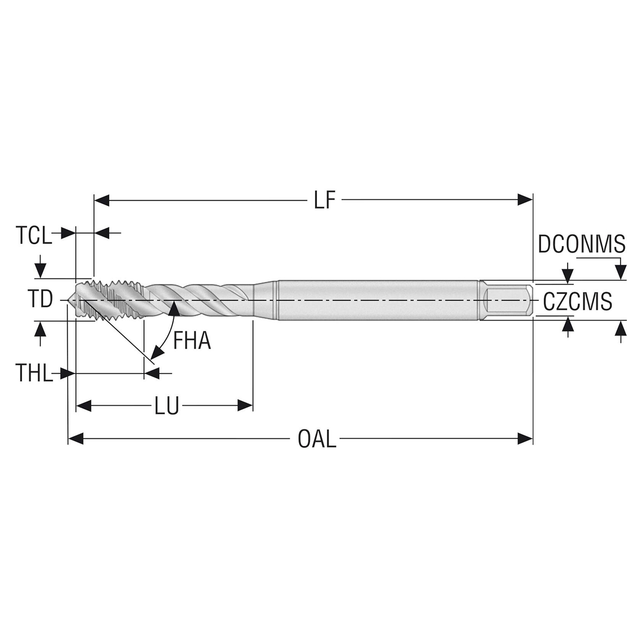 Seco Tools 10139178 | T32-R40N01C03-10X1.5-61R M10 Thread Size x 0.394" Diameter x 0.394" Shank x 4.008" OAL 40 Degree Helix Angle 3 Flute TiAIN+TiN Coated HSS-E Spiral Flute Tap