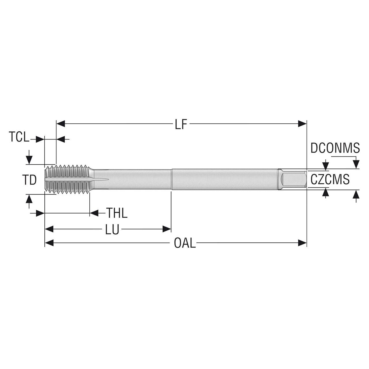 Seco Tools 10139238 | T33-FSN08C06-7/16-14-22R UNC7/16-14 Thread Size x 11.11mm Diameter x 8.00mm Shank x 100.00mm OAL 5 Flute TiAIN+TiN Coated HSS-E Thread Forming Tap