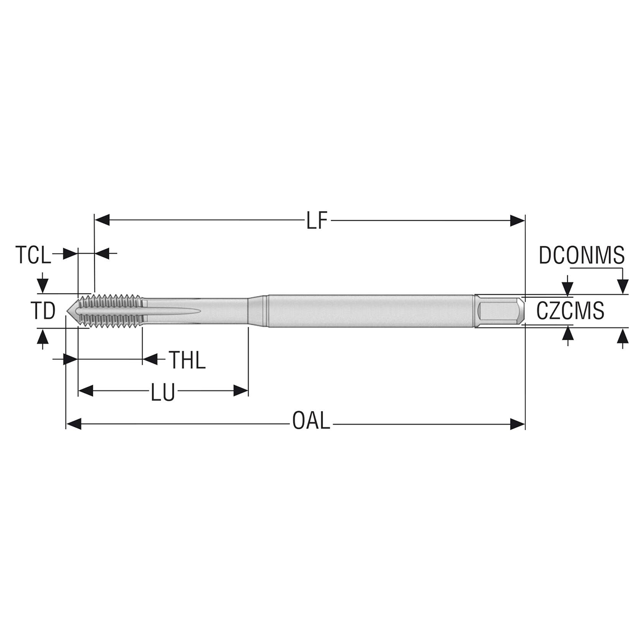 Seco Tools 10139273 | T33-FSC02C03-8X1-65R MF8X1.0 Thread Size x 8.00mm Diameter x 8.00mm Shank x 93.30mm OAL 5 Flute TiCN Coated HSS-E-PM Thread Forming Tap