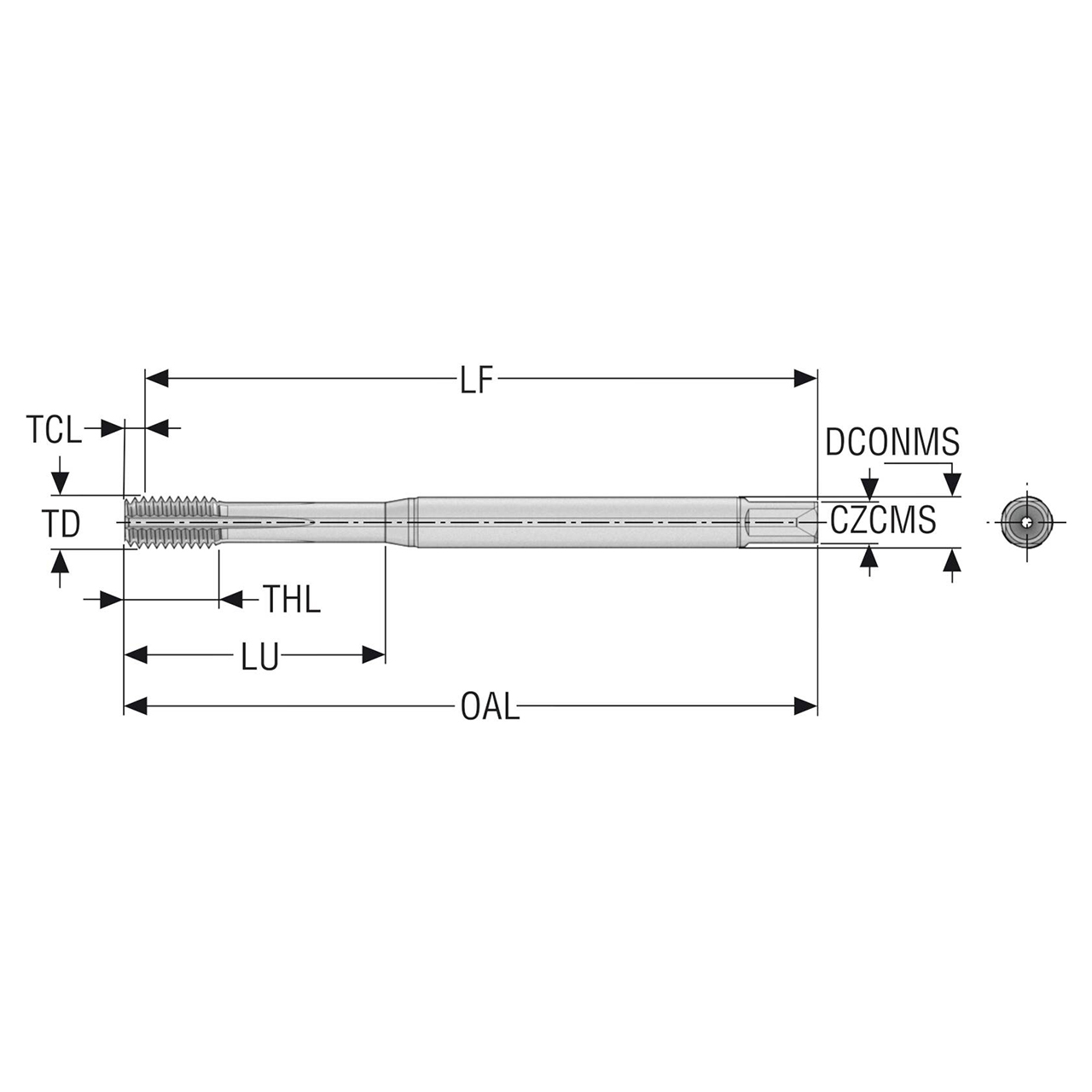 Seco Tools 10139294 | T33A-FSC01E03-5X0.8-65R M5 Thread Size x 5.00mm Diameter x 6.00mm Shank x 70.00mm OAL 5 Flute TiCN Coated HSS-E-PM Thread Forming Tap