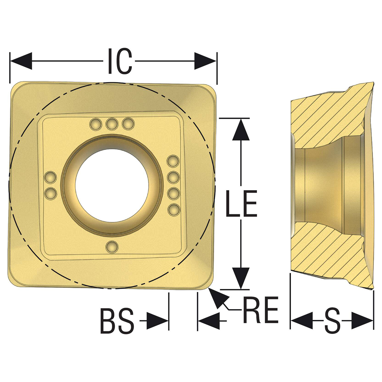 Seco Tools 00039081 | 0.622" Inscribed Circle Diameter x 0.032" Radius x 0.219" Thickness 4 Cutting Edge Carbide Milling Insert