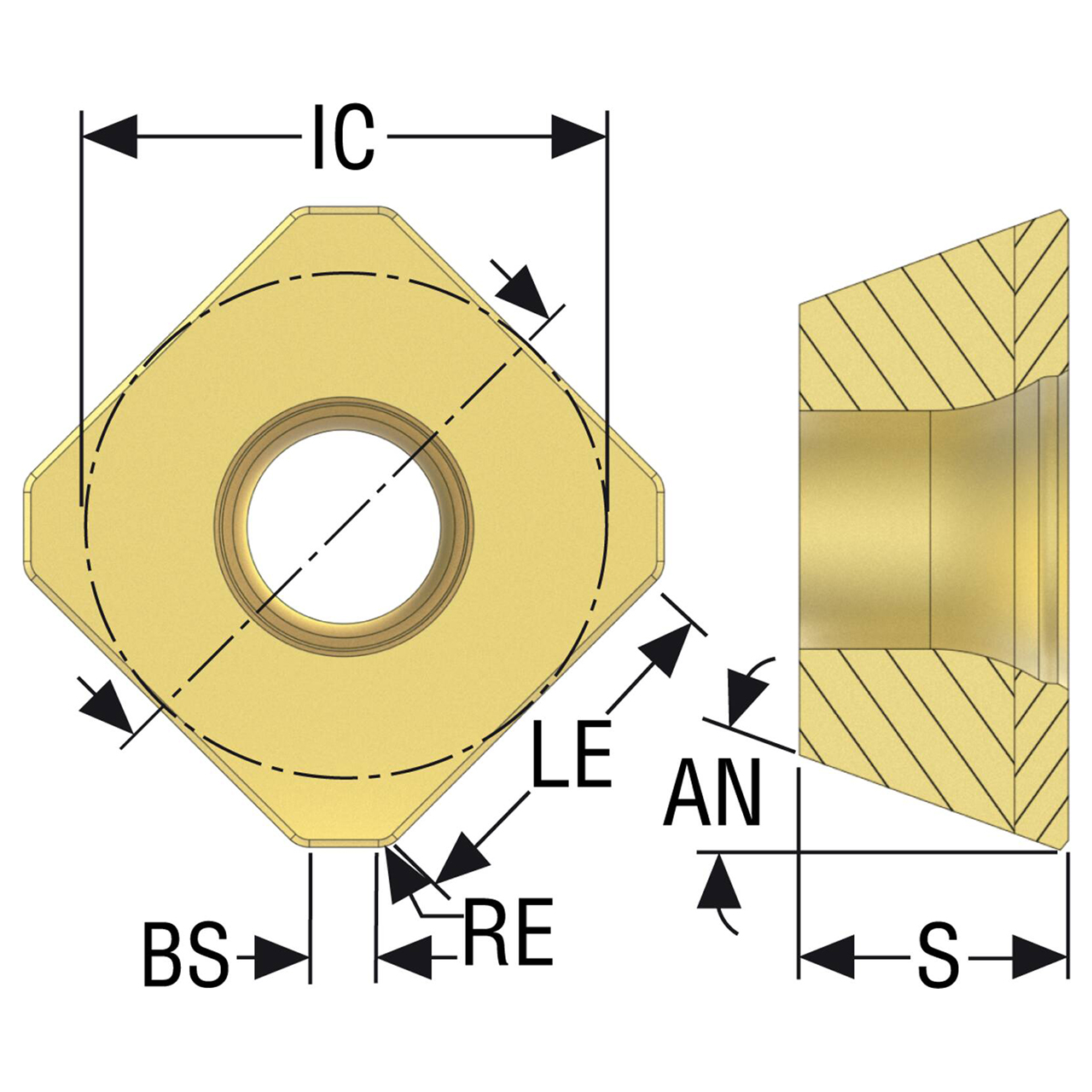 Seco Tools 02457203 | 0.375" Inscribed Circle Diameter x 0.020" Radius x 0.156" Thickness 4 Cutting Edge PCBN Milling Insert