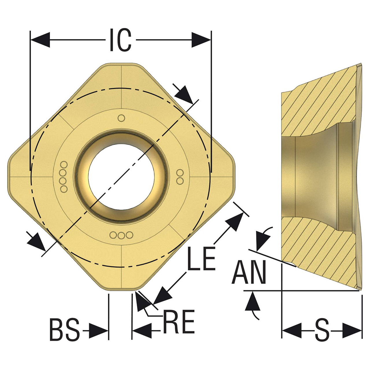Seco Tools 02466767 | 0.625" Inscribed Circle Diameter x 0.059" Radius x 0.219" Thickness 4 Cutting Edge Carbide Quattromill Insert