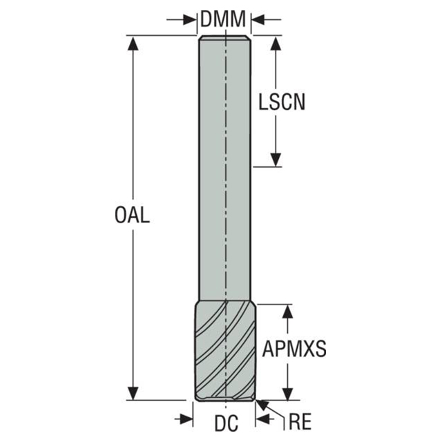 Seco Tools 02479646 | 6.00mm Diameter x 5.80mm Shank x 0.10mm Radius x 65.00mm OAL 2 Flute 25 Degree Helix Angle Uncoated Carbide Corner Radius End Mill