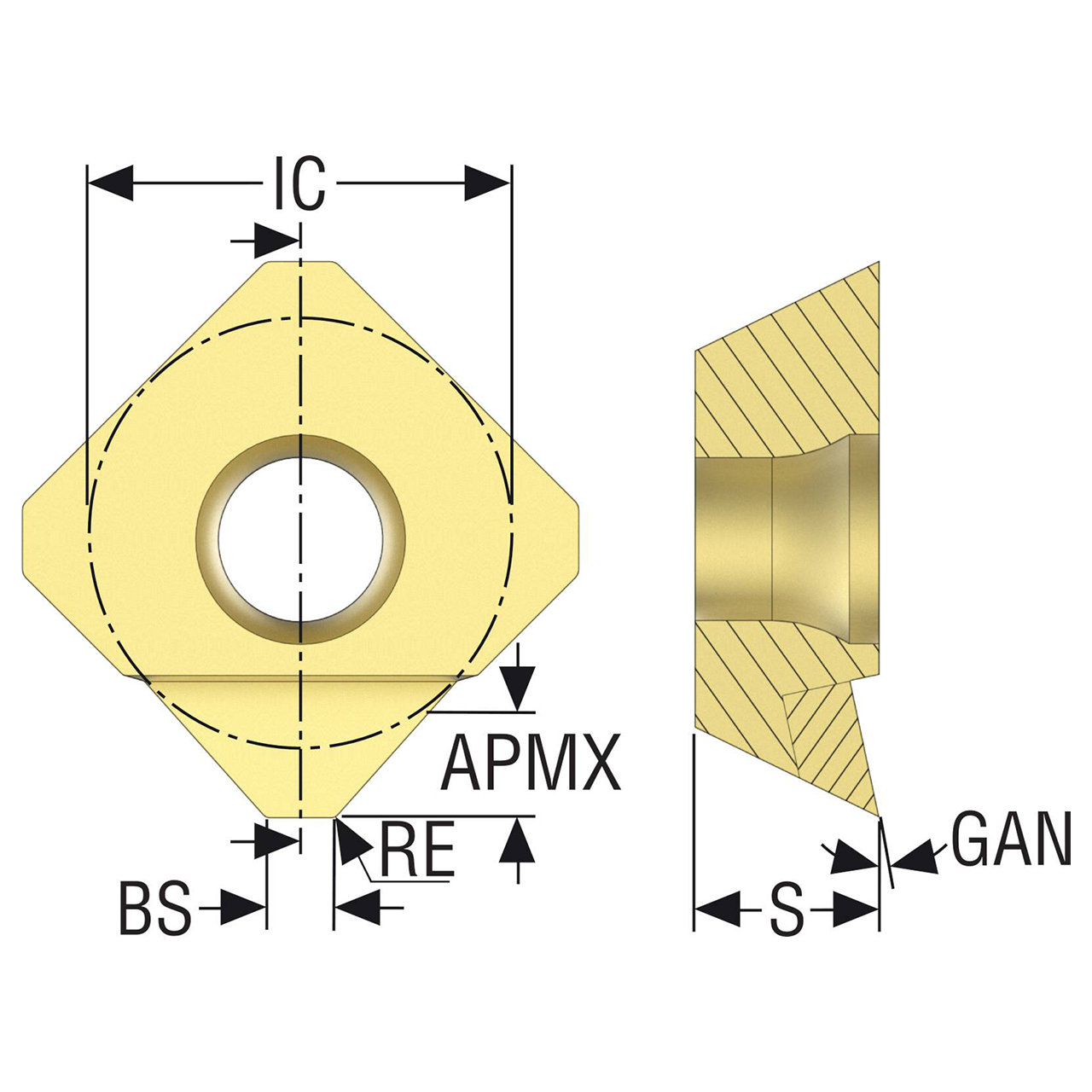Seco Tools 02553539 | 0.375" Inscribed Circle Diameter x 0.016" Radius x 0.156" Thickness 1 Cutting Edge PCD Milling Insert