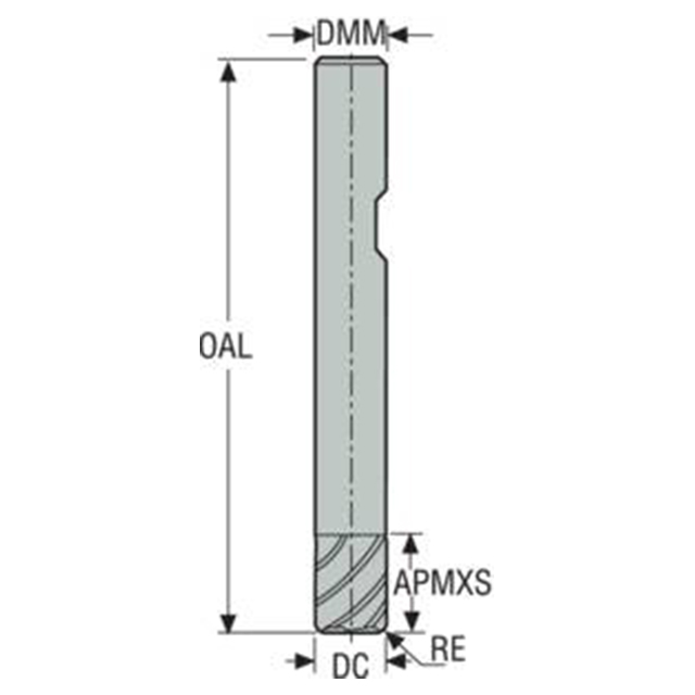 Seco Tools 02669351 | 12.00mm Diameter x 12.00mm Shank x 1.00mm Radius x 90.00mm OAL 4 Flute 48 Degree Helix Angle MEGA-64 Coated Carbide Corner Radius End Mill