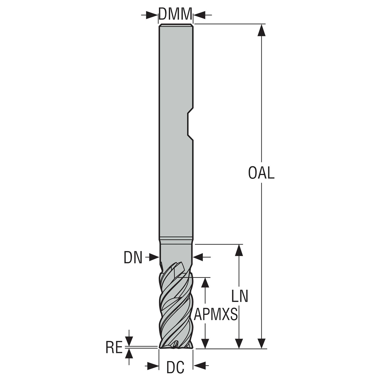 Seco Tools 02760878 | 6.00mm Diameter x 6.00mm Shank x 0.30mm Radius x 60.00mm OAL 4 Flute 44 Degree Helix Angle MEGA-64 Coated Carbide Corner Radius End Mill