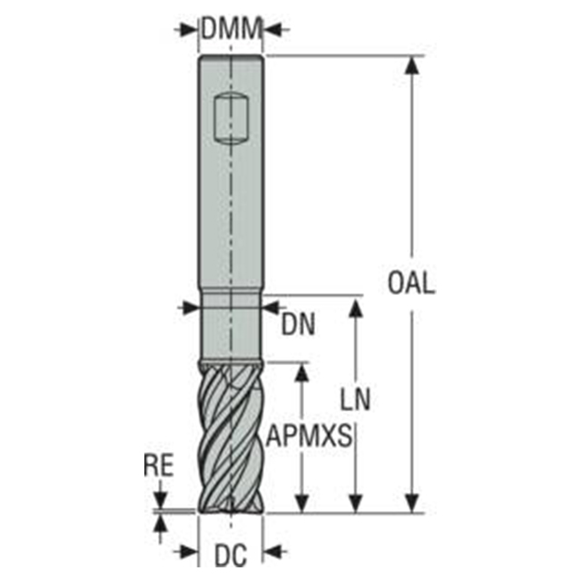 Seco Tools 02828264 | 5.00mm Diameter x 6.00mm Shank x 0.20mm Radius x 55.00mm OAL 4 Flute 40 Degree Helix Angle SIRON-A Coated Carbide Corner Radius End Mill