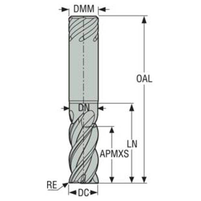 Seco Tools 02927947 | 12.00mm Diameter x 12.00mm Shank x 2.50mm Radius x 90.00mm OAL 4 Flute 42 Degree Helix Angle SIRON-A Coated Carbide Corner Radius End Mill