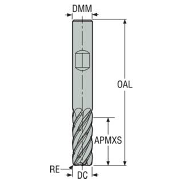 Seco Tools 03060348 | 12.00mm Diameter x 12.00mm Shank x 0.50mm Radius x 83.00mm OAL 6 Flute 38 Degree Helix Angle HXT Coated Carbide Corner Radius End Mill