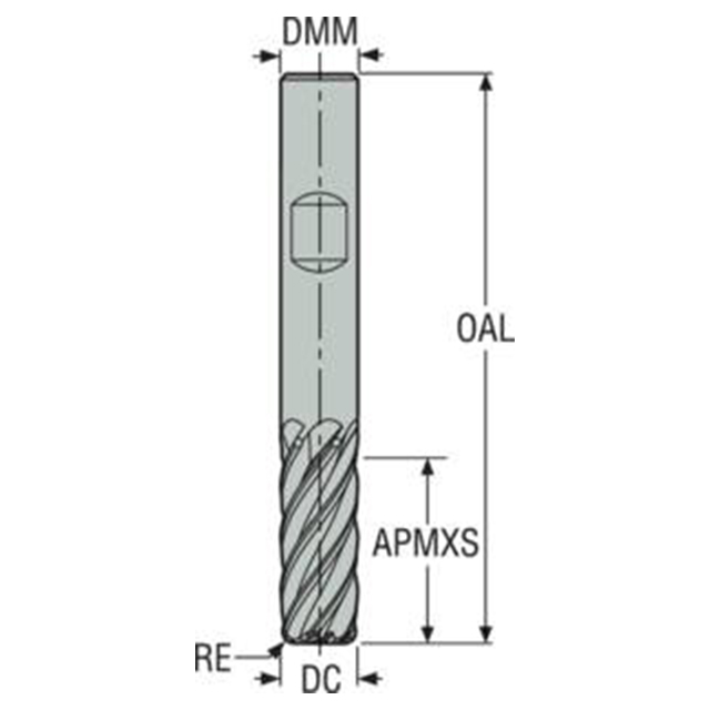 Seco Tools 03060349 | 12.00mm Diameter x 12.00mm Shank x 1.00mm Radius x 83.00mm OAL 6 Flute 38 Degree Helix Angle HXT Coated Carbide Corner Radius End Mill