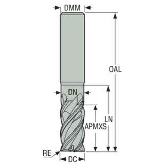 Seco Tools 03134996 | 12.00mm Diameter x 12.00mm Shank x 0.40mm Radius x 90.00mm OAL 4 Flute 44 Degree Helix Angle MEGA-64 Coated Carbide Corner Radius End Mill