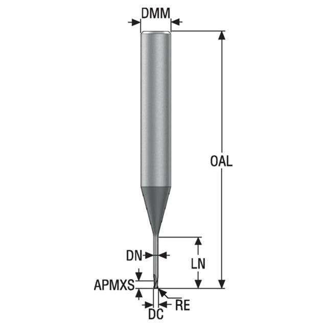 Seco Tools 03171168 | 0.80mm Diameter x 6.00mm Shank x 0.05mm Radius x 50.00mm OAL 2 Flute 30 Degree Helix Angle SIRON-A Coated Carbide Corner Radius End Mill