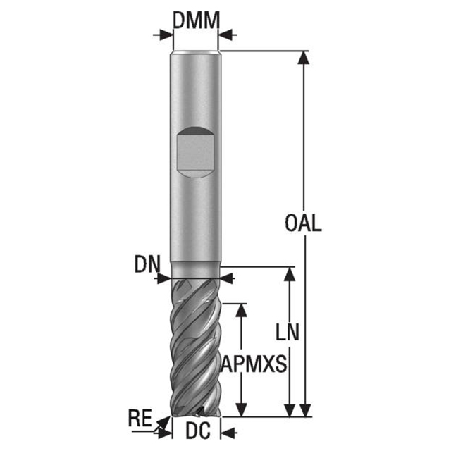 Seco Tools 03187122 | 6.00mm Diameter x 6.00mm Shank x 0.20mm Radius x 65.00mm OAL 5 Flute 48 Degree Helix Angle HXT Coated Carbide Corner Radius End Mill