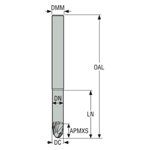 Seco Tools 02928217 | JS532100E2B.0Z2 10.00mm Diameter x 10.00mm Shank x 5.00mm Corner Radius x 82.00mm OAL x 30 Degree Helix Angle 2 Flute NXT Coated Carbide Ball End Mill