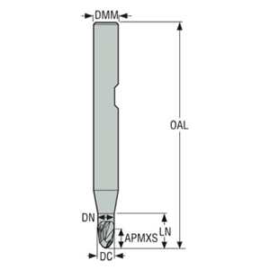 Seco Tools 02928261 | JS532050G3B.3Z2 5.00mm Diameter x 6.00mm Shank x 2.50mm Corner Radius x 75.00mm OAL x 30 Degree Helix Angle 2 Flute NXT Coated Carbide Ball End Mill