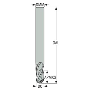 Seco Tools 02928299 | JS533100D1B.0Z3 10.00mm Diameter x 10.00mm Shank x 5.00mm Corner Radius x 72.00mm OAL x 30 Degree Helix Angle 3 Flute NXT Coated Carbide Ball End Mill