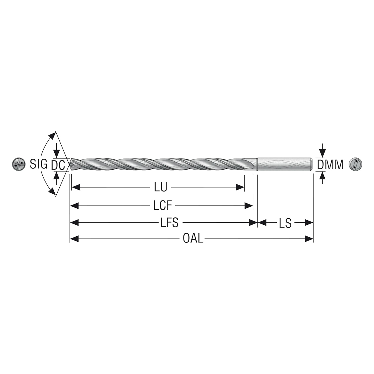 Seco Tools 03295163 | SD1112A-1300-168-14R1 13.00mm Diameter x 14.00mm Shank x 230.00mm OAL x 30 Degree Helix Angle 2 Cutting Edge Carbide Extra Long Drill Bit