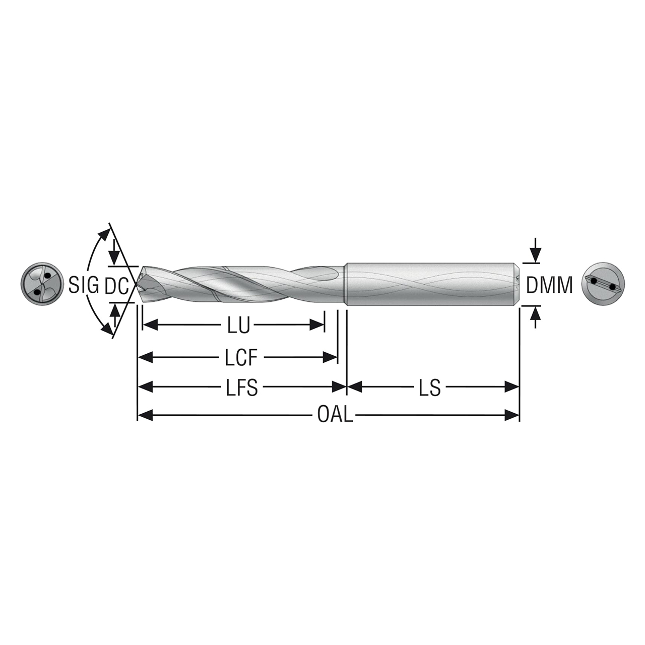Seco Tools 10004163 | SD203A-0990-031-10R1-MS 9.90mm Diameter x 10.00mm Shank x 89.00mm OAL x 30 Degree Helix Angle 2 Cutting Edge Carbide Screw Machine Length Drill Bit