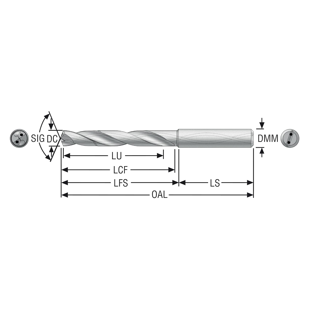 Seco Tools 10004243 | SD205A-0794-042-08R1-MS 7.94mm Diameter x 8.00mm Shank x 91.00mm OAL x 30 Degree Helix Angle 2 Cutting Edge Carbide Jobber Length Drill Bit