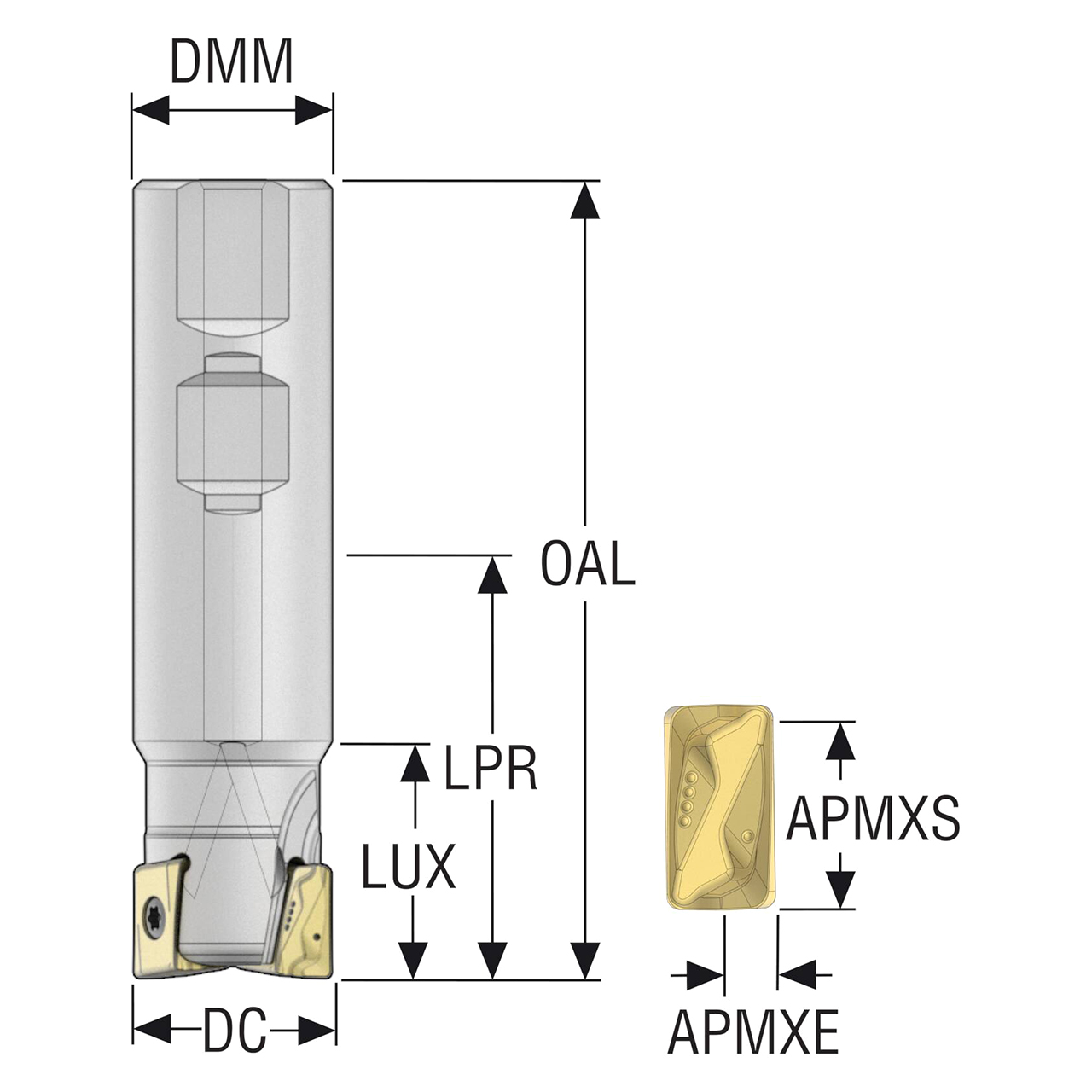 Seco Tools 10207985 | R217.94-01.00-3-LO12-2A 25.40mm Diameter x 25.40mm Shank x 101.60mm OAL Indexable Square-Shoulder End Mill