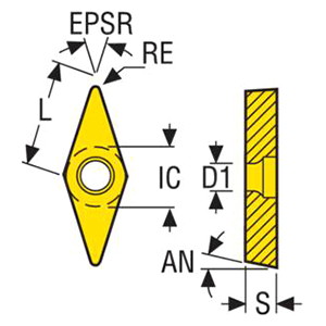 Seco Tools 03276619 |VBMT160404-M3 0.375" Inscribed Circle Diameter x 0.016" Corner Radius x 0.187" Thickness 2 Cutting Edge Carbide Turning Insert