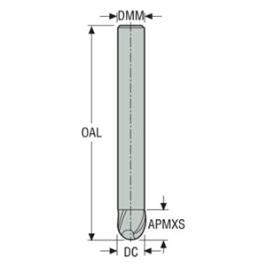 Seco Tools 00019254 | 150120 12.00mm Diameter x 12.00mm Shank x 6.00mm Corner Radius x 100.00mm OAL x 17 Degree Helix Angle 4 Flute MEGA Coated Carbide Ball End Mill