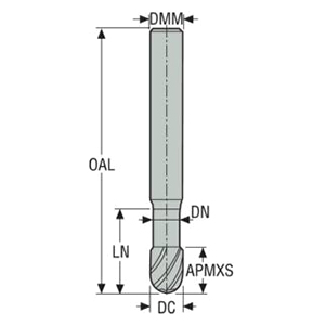 Seco Tools 00023501 | 660V030 3.00mm Diameter x 3.00mm Shank x 1.50mm Corner Radius x 40.00mm OAL x 30 Degree Helix Angle 2 Flute DIAMOND Coated Carbide Ball End Mill