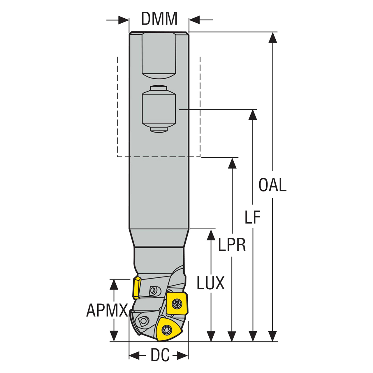 Seco Tools 00087575 | R218.19-01.00-3-26H 25.40mm Diameter x 25.40mm Shank x 127.80mm OAL 2 Flute Indexable Ball Nose End Mill
