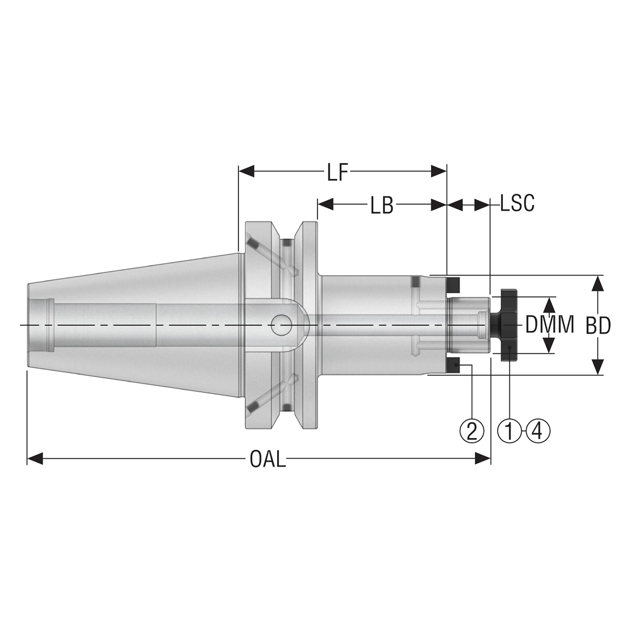 Seco Tools 03301630 | BT50ADB-SM22-063-F3L1 40.00mm Diameter x 22.00mm Shank x 183.80mm OAL Shell Mill Holder