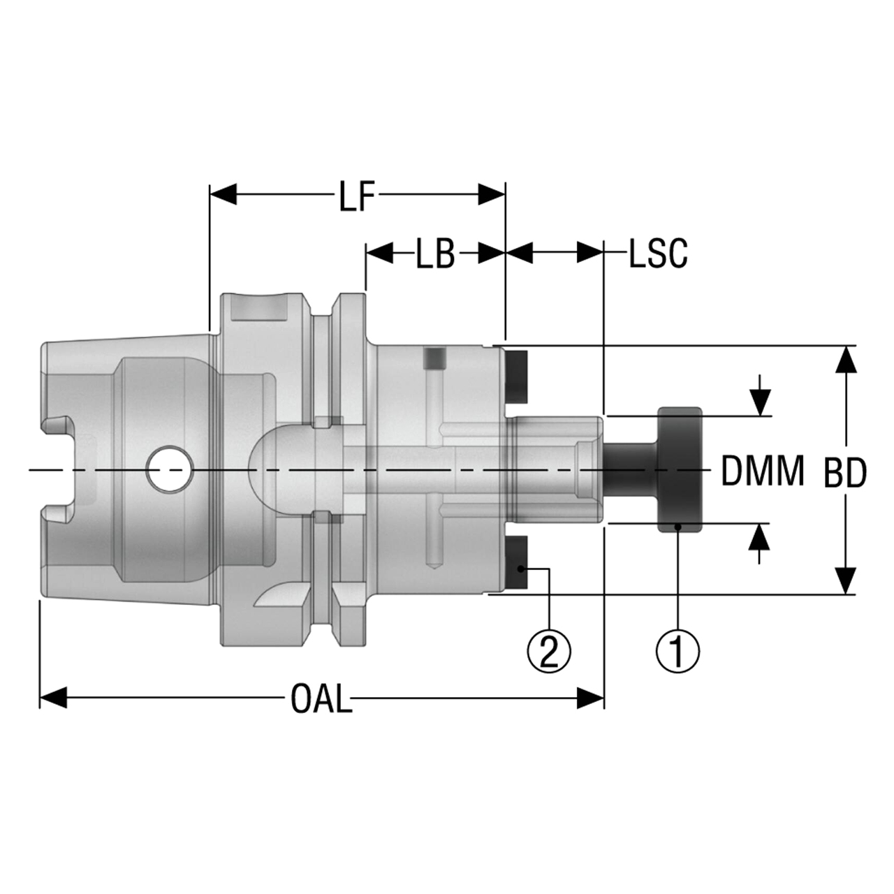Seco Tools 03301669 | HSKA63-SM0.750-2.000-L1 44.45mm Diameter x 19.05mm Shank x 100.28mm OAL Shell Mill Holder