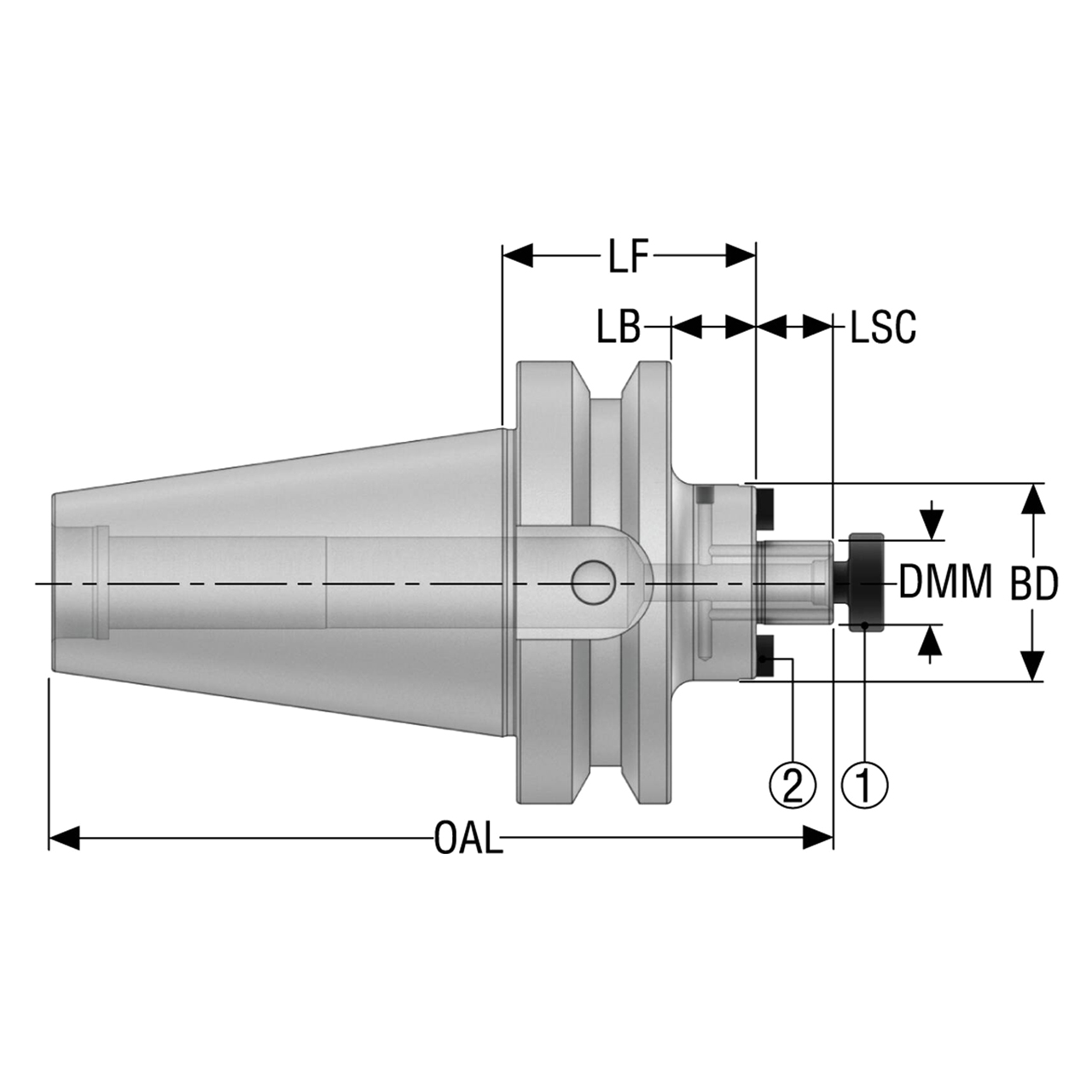 Seco Tools 03301686 | BT30TFAD-SM0.750-2.000-L1 44.45mm Diameter x 19.05mm Shank x 116.68mm OAL Shell Mill Holder
