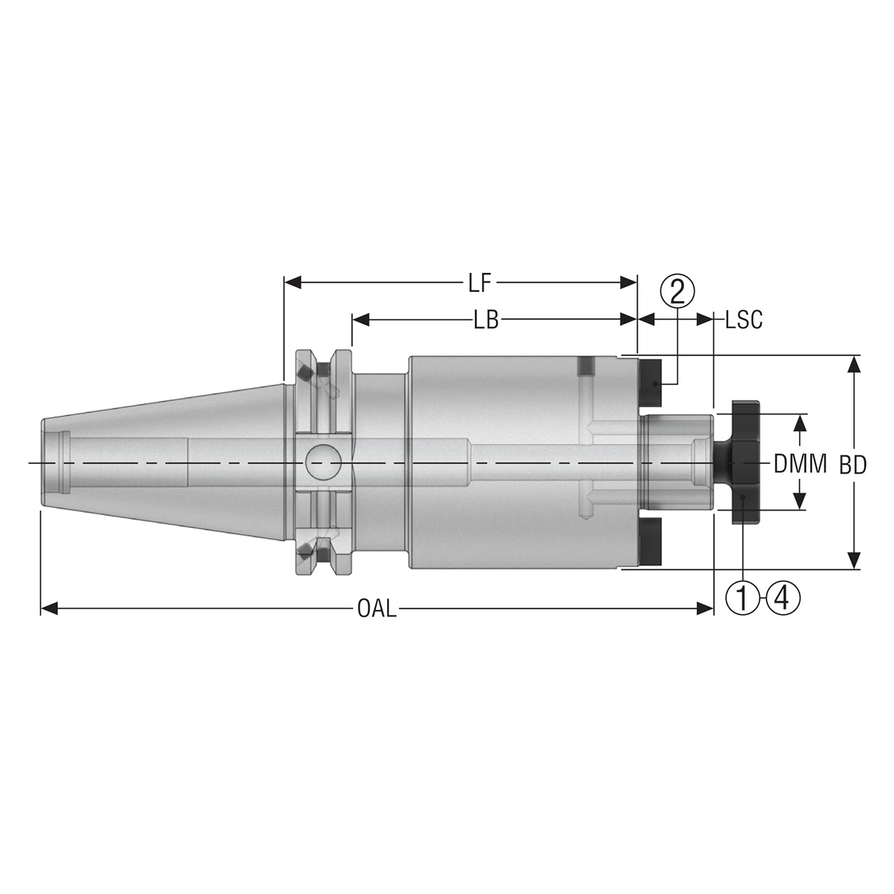 Seco Tools 10007182 | DIN50ADB-SM27-100-L1 60.00mm Diameter x 27.00mm Shank x 222.75mm OAL Shell Mill Holder
