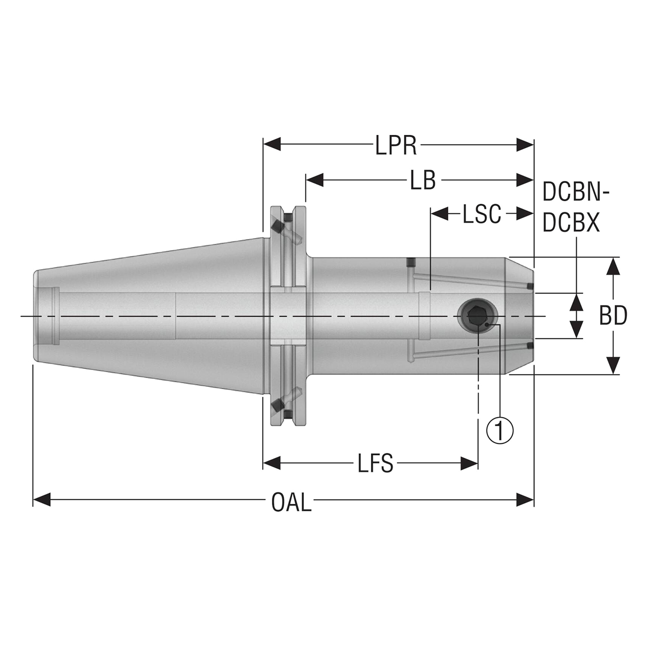 Seco Tools 10007261 | DIN50ADB-EM14-063-L1 44.00mm Diameter x 164.75mm OAL End Mill Holder