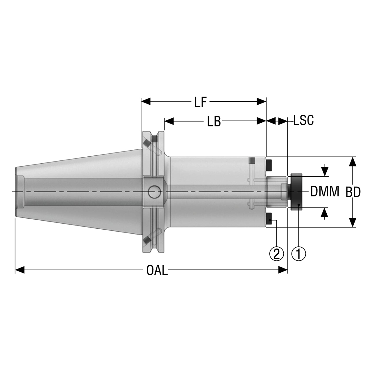 Seco Tools 10008261 | CAT40TFADB-SM1.500-4.000-L1 88.90mm Diameter x 38.10mm Shank x 193.65mm OAL Shell Mill Holder