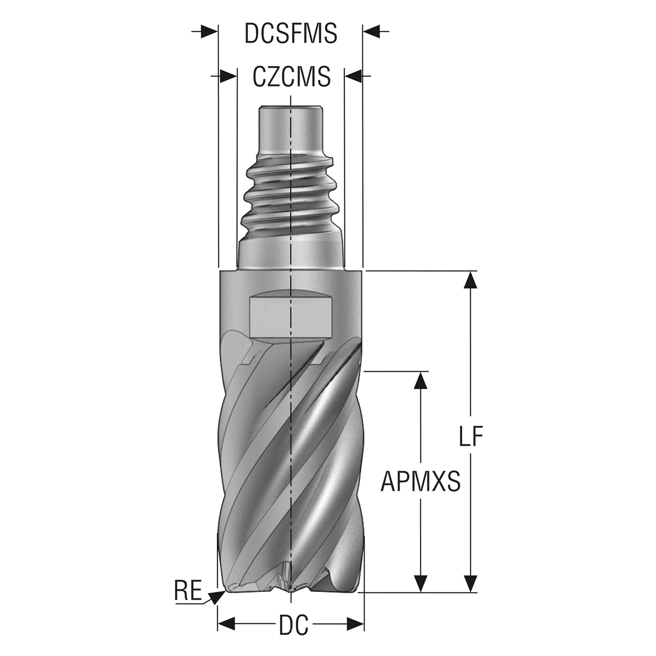 Seco Tools 10138220 | XSE720E251.00D3R060Z6 25.40mm Diameter x 74.30mm OAL x 38 Degree Helix Angle 6 Flute HXT Coated Carbide Exchangeable Head Mill