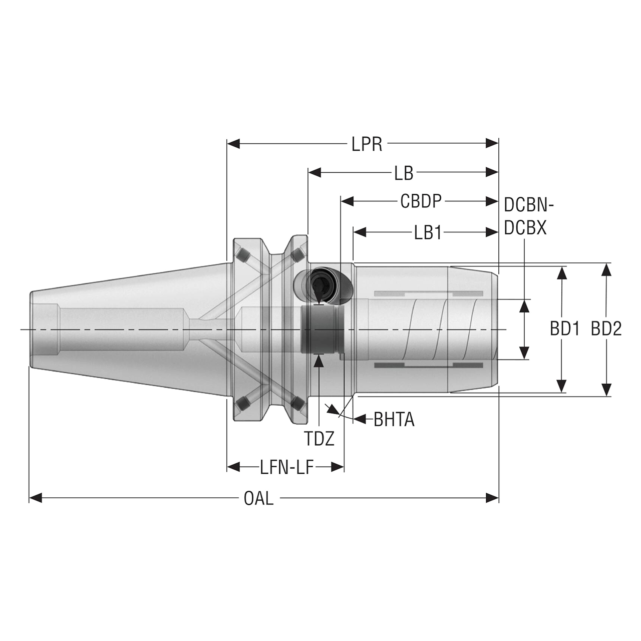 Seco Tools 10137302 | BT40ADB-HC20-090 42.00mm Body Diameter x 1.870" Body Length Hydraulic Chuck