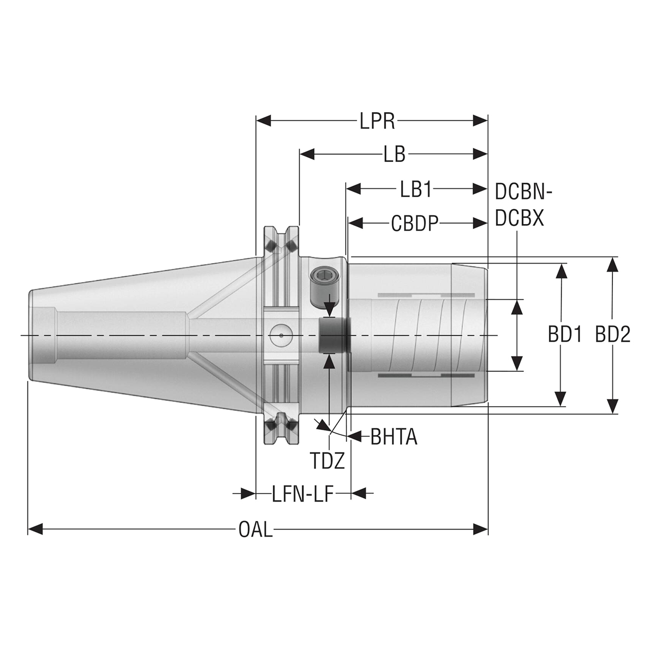 Seco Tools 10138582 | DIN50ADB-HC20-080 42.00mm Body Diameter x 1.339" Body Length Hydraulic Chuck