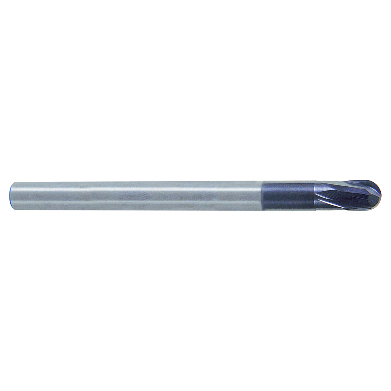 YG1 93487 | 3/32" Diameter x 1/4" Shank x 3/32" LOC x 3/16" LBS x 2" OAL x 3/64" Radius x 15 Degree Helix Angle 2 Flute ALTiN Coated Carbide Ball Nose End Mill