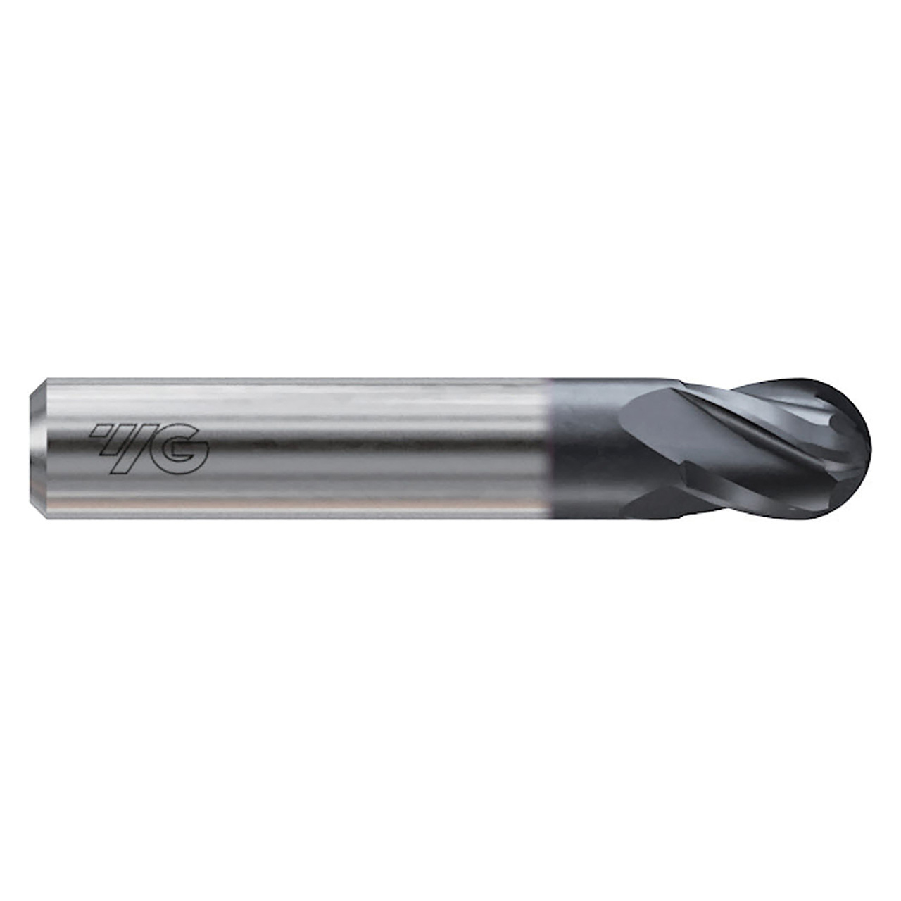 YG1 E5H99012 | 3/16" Diameter x 3/16" Shank x 3/8" LOC x 2" OAL x 3/32" Radius x 30 Degree Helix Angle 4 Flute Bright Coated Carbide E5H99 Ball End Mill