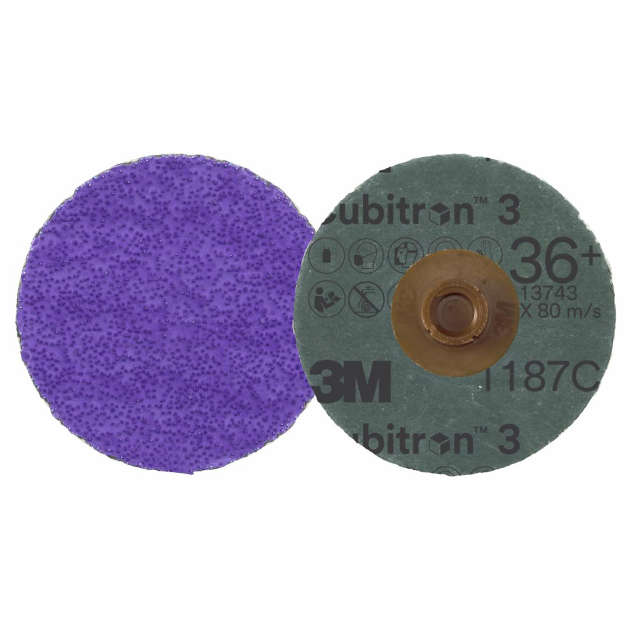 3M 7100332092 | 3.000" Diameter x 80+ Grit 200000 RPM Precision Shaped Ceramic Roloc Fibre Disc - Purple