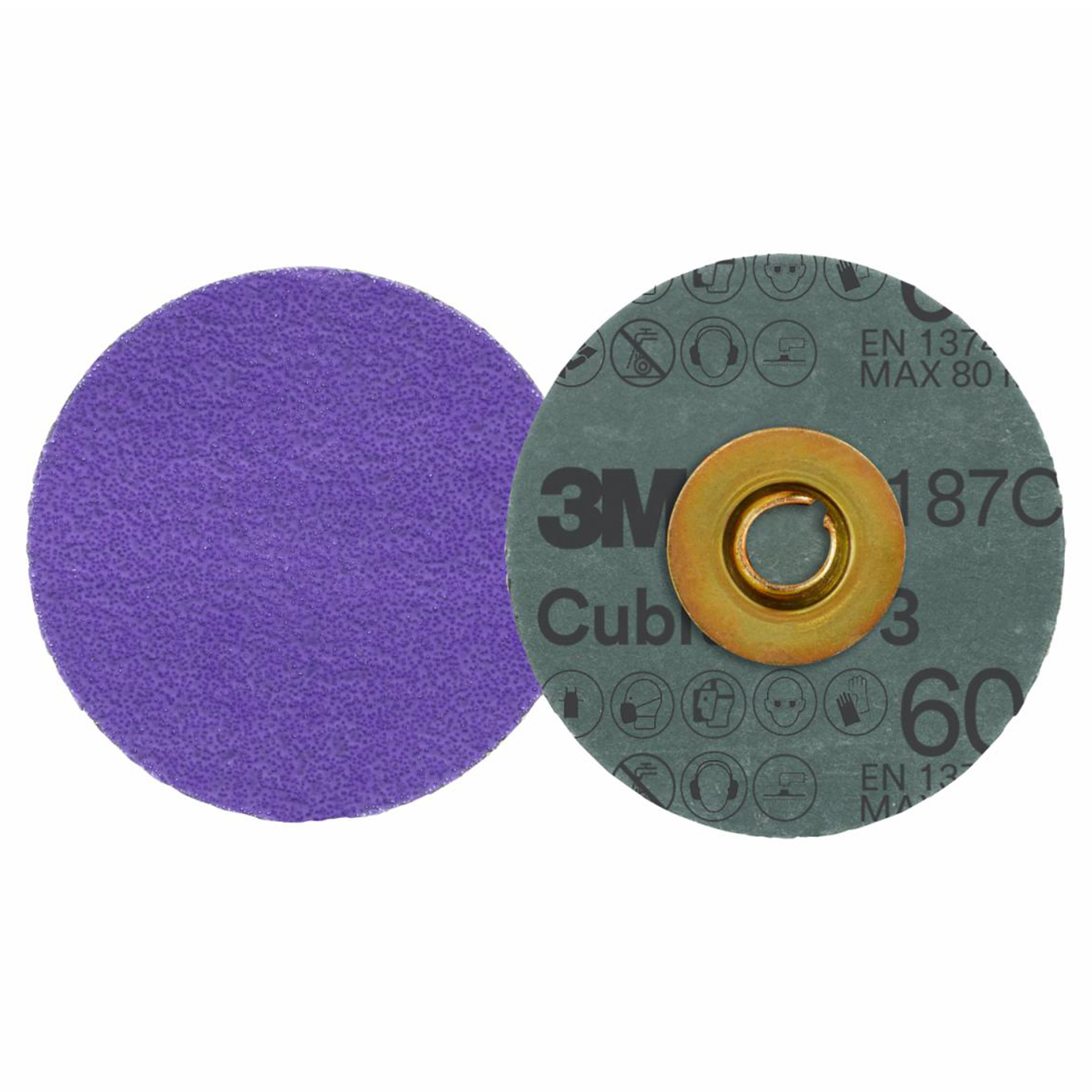 3M 7100332836 | 1.500" Diameter x 60+ Grit 300000 RPM Precision Shaped Ceramic Roloc Fibre Disc - Purple
