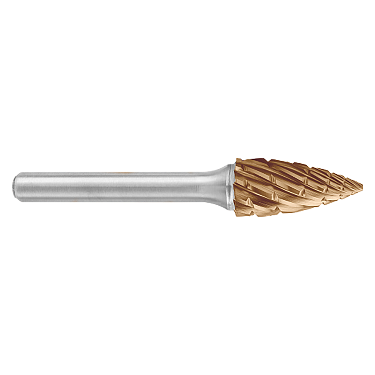 ATA SGSPRO 19524 | 1/2" Cutter Diameter x 3/8" Shank x 3" OAL x 1" LOC Accelerator-K Coated Brazed SG-5 Tree Pointed Burr