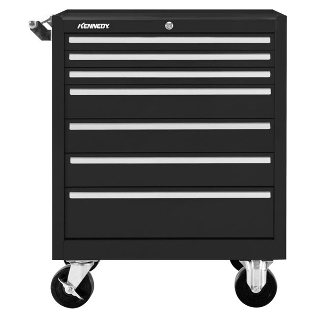 Kennedy 277XBK | 27" Width x 18" Depth x 29-1/16" Height 7 Drawer Powder Coat Paint Steel Rolling Tool Cabinet - Black