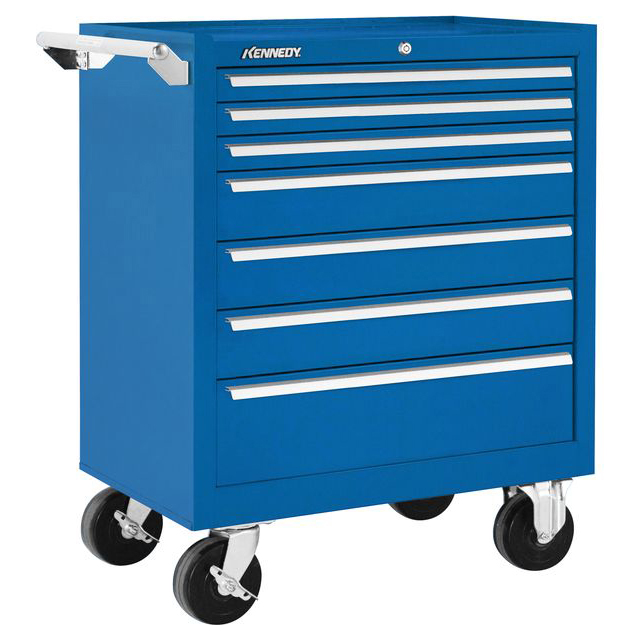 Kennedy 297XBL | 29" Width x 20" Depth x 29-1/16" Height 7 Drawer Powder Coat Paint Steel Rolling Tool Cabinet - Blue
