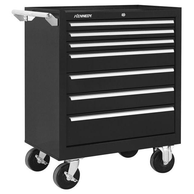 Kennedy 297XBK | 29" Width x 20" Depth x 29-1/16" Height 7 Drawer Powder Coat Paint Steel Rolling Tool Cabinet - Black